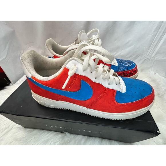 Men's 13 Nike Air Force One Customized Red Blue Flames Rose GUC - Picture 2 of 13